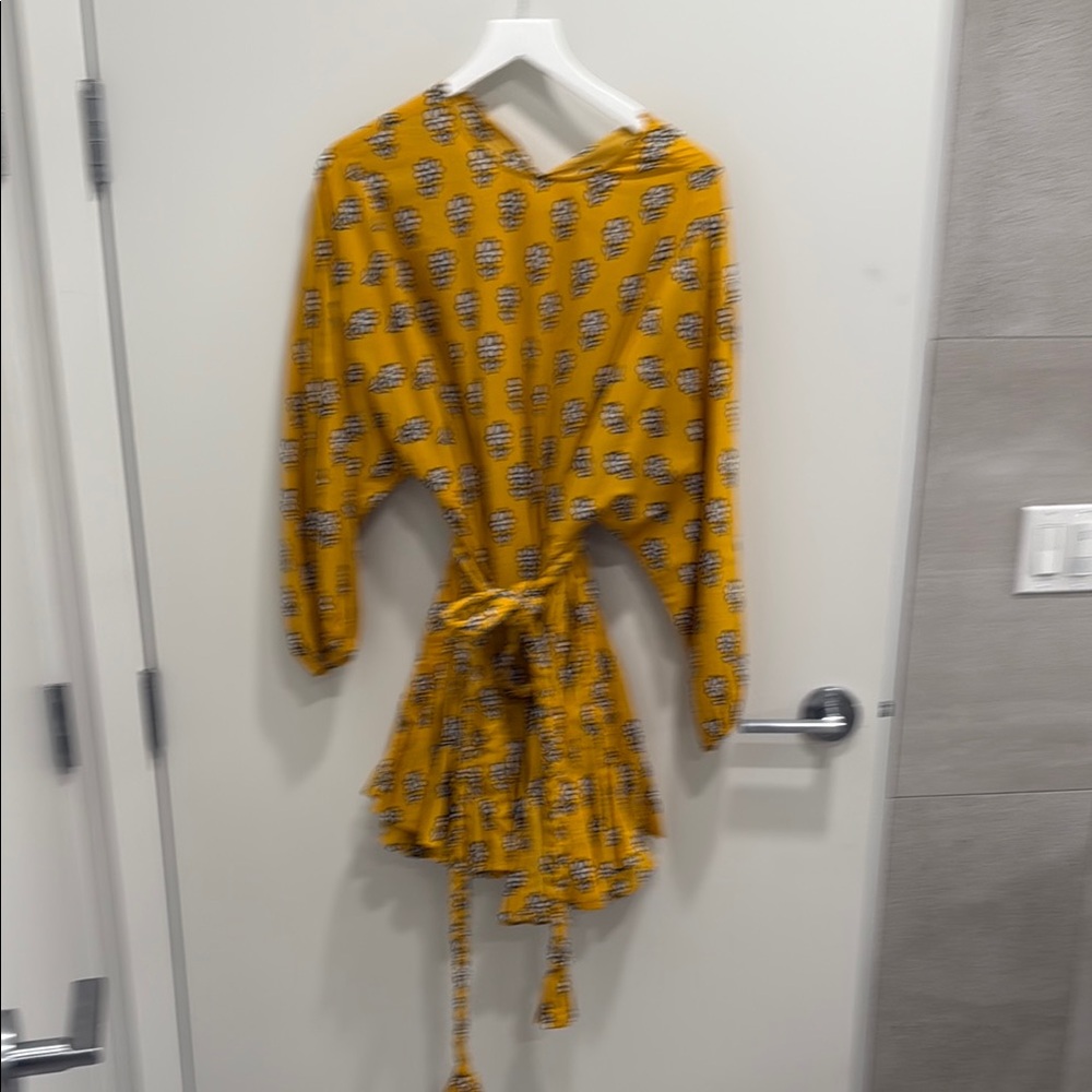 RHODE Yellow Mini Dress with Blue Pattern